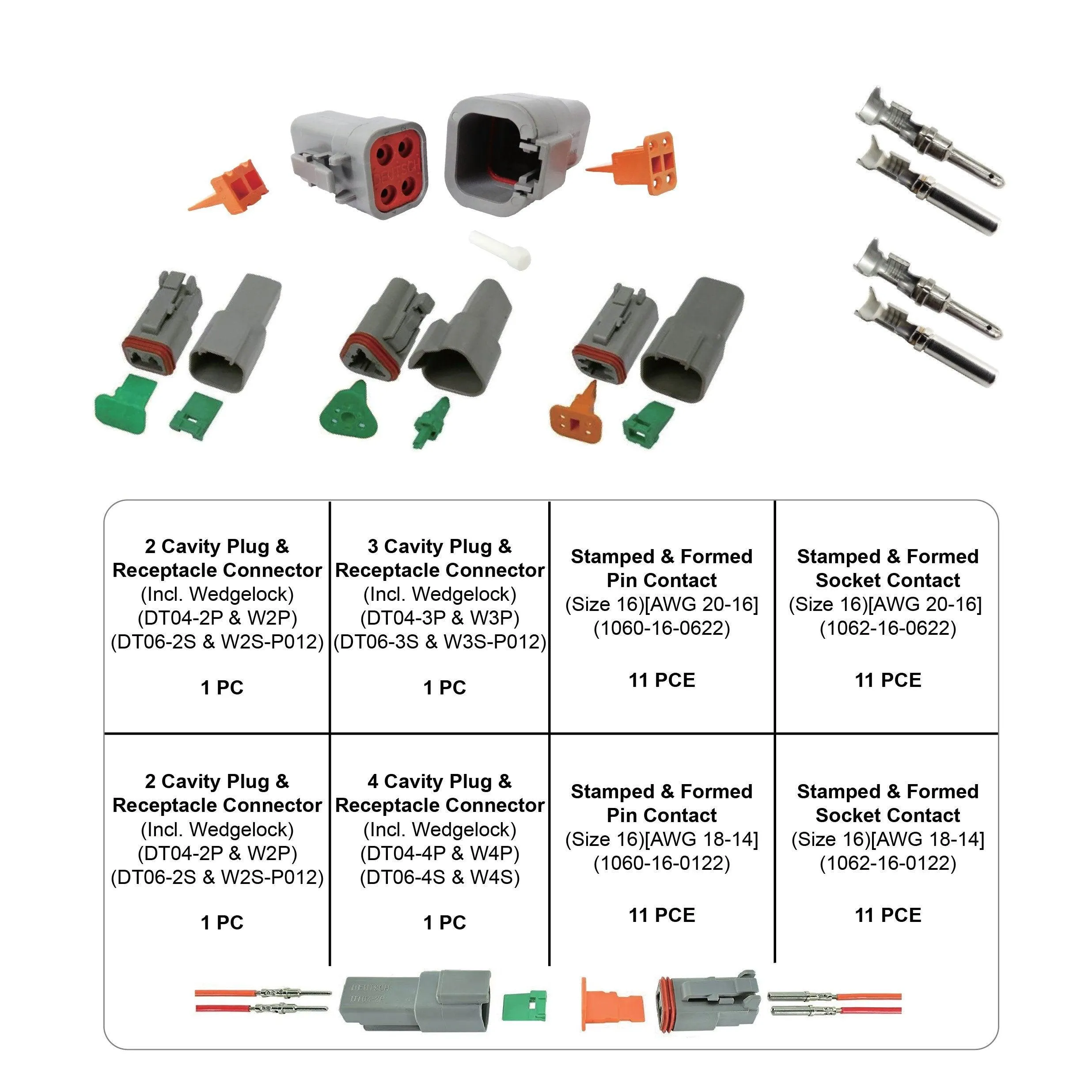 13 pc Deutsch Crimper Kit - Includes Ratcheting Crimper, 7 Dies, Wire Stripper & Removal Tools PLUS 52pc Deutsch DT Connector Kit