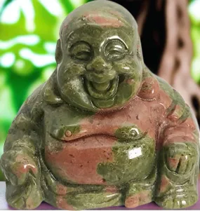 1.5" Hand Carved Happy Buddha- Colorful Unakite