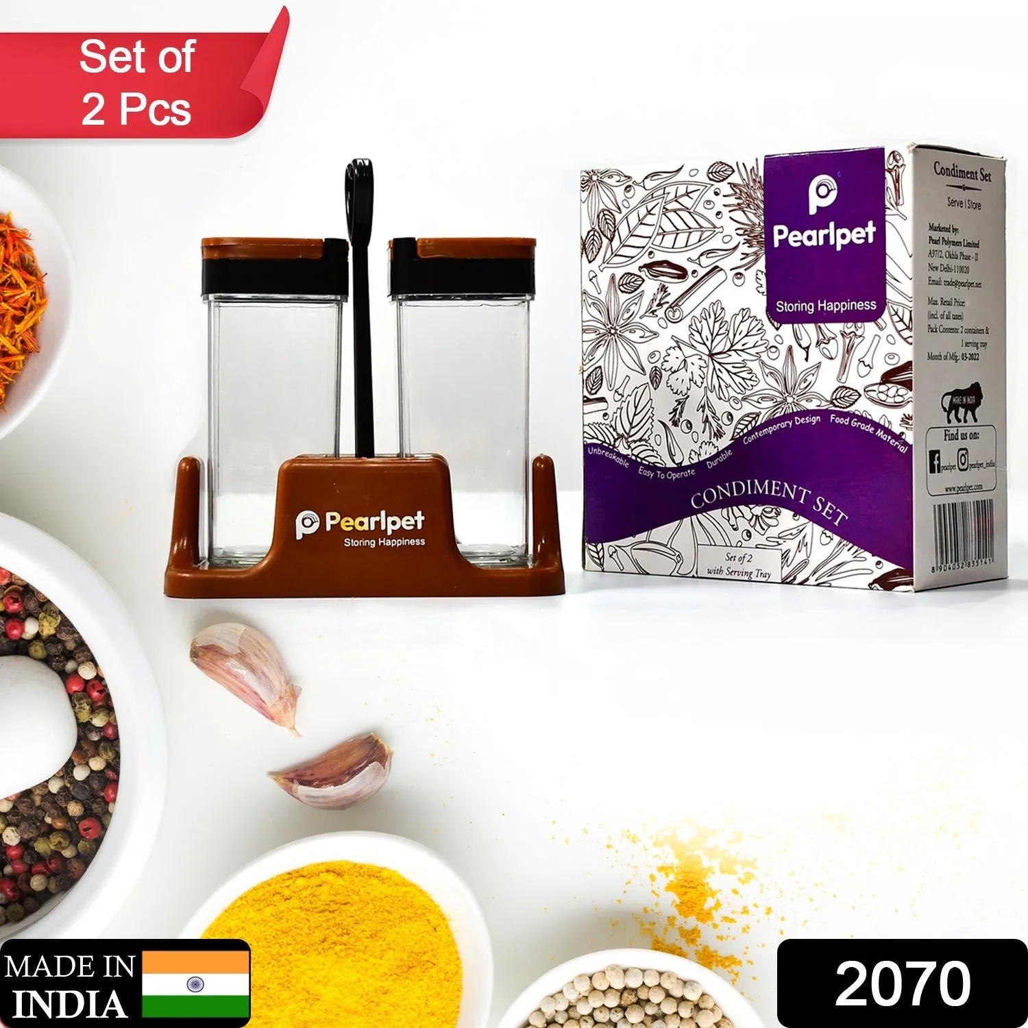 2070 Multipurpose Masala / Spice Rack Container with tray- Set of 2Pcs