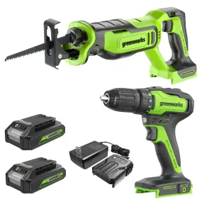 24V Brushless Drill & 1" Recip Saw Combo Kit w/ (2) 2.0Ah Batteries & Charger