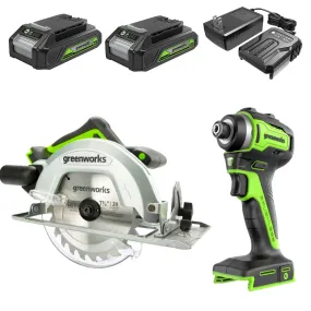 24V Brushless Impact Driver & 7-1/4'' Circular Saw Combo Kit w/ (2) 2.0Ah Batteries & Charger