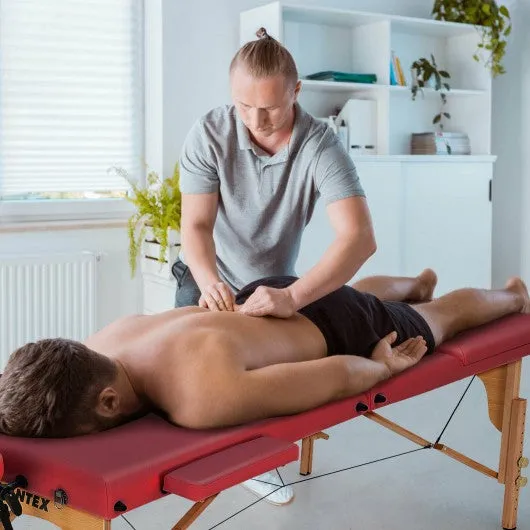 3 Fold 84" L Portable Adjustable Massage Table with Carry Case-Red