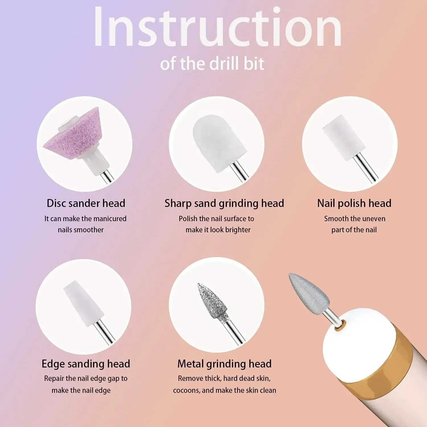 5 In 1 Professional Mini Electric Nail Drill Kit Battery Nail Art Exfoliating Polishing Nail Polishing File Pen Tool Machine