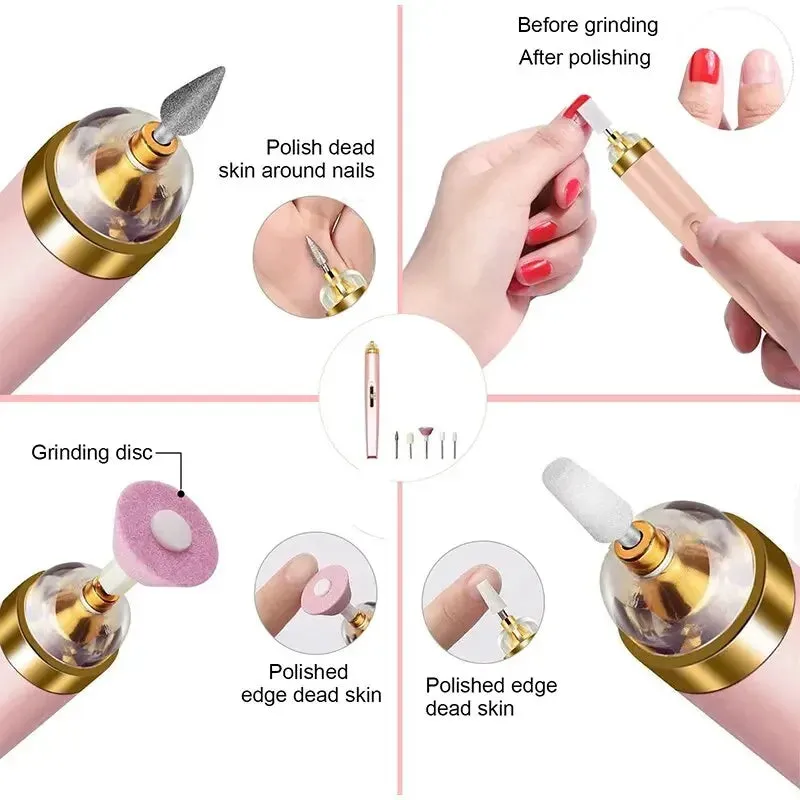 5 In 1 Professional Mini Electric Nail Drill Kit Battery Nail Art Exfoliating Polishing Nail Polishing File Pen Tool Machine