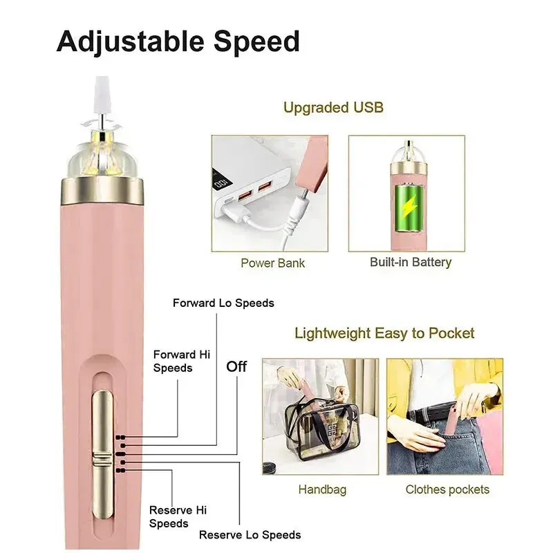 5 In 1 Professional Mini Electric Nail Drill Kit Battery Nail Art Exfoliating Polishing Nail Polishing File Pen Tool Machine