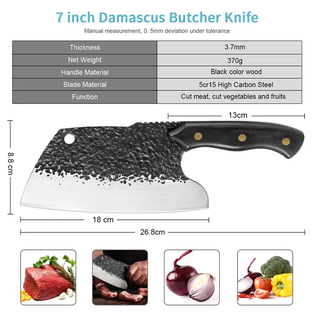 7 Inch Cleaver Knife: Handmade Forged Knife for Hunting, Cooking, and Utility