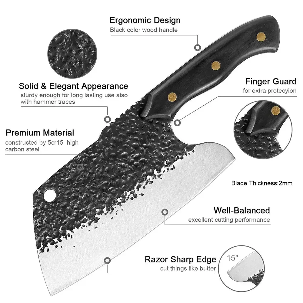 7 Inch Cleaver Knife: Handmade Forged Knife for Hunting, Cooking, and Utility