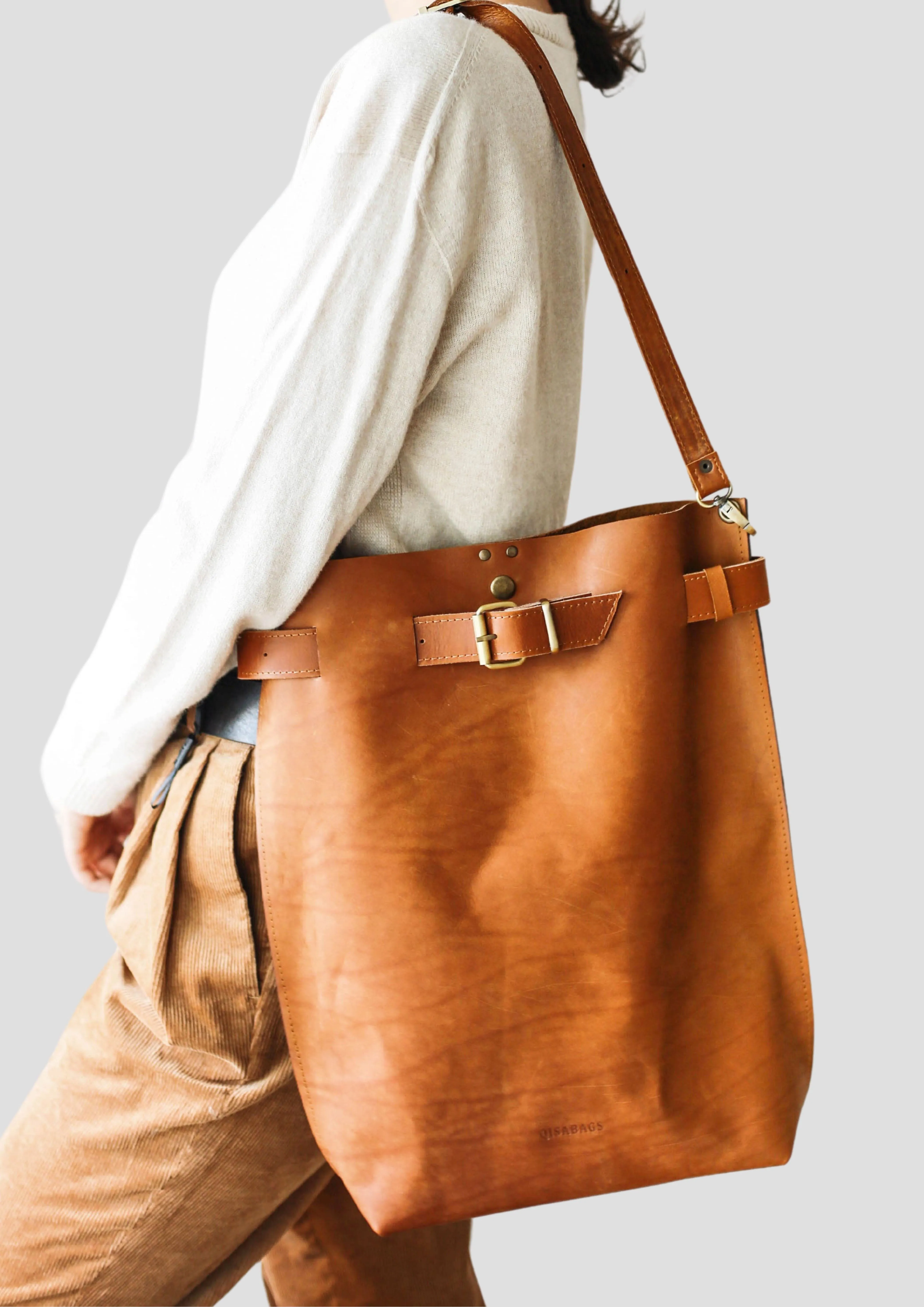 Brown Large Leather Backpack Purse