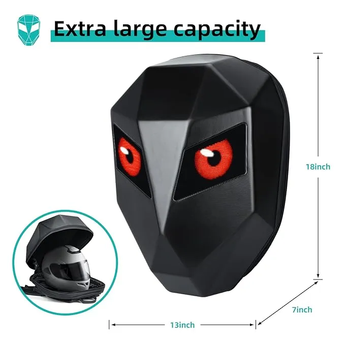 Design one LED Motorcycle Backpack with Programmable & Full Color Screen, Waterproof Helmet Backpack for Men, Riding , Laptop 16 Inch (Black), Black2, X-Large, Motorcycle Backpack