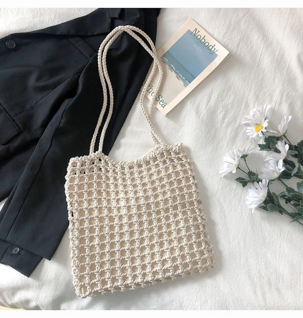 Elena Handbags Lightweight Cotton Knitted Shoulder Bag