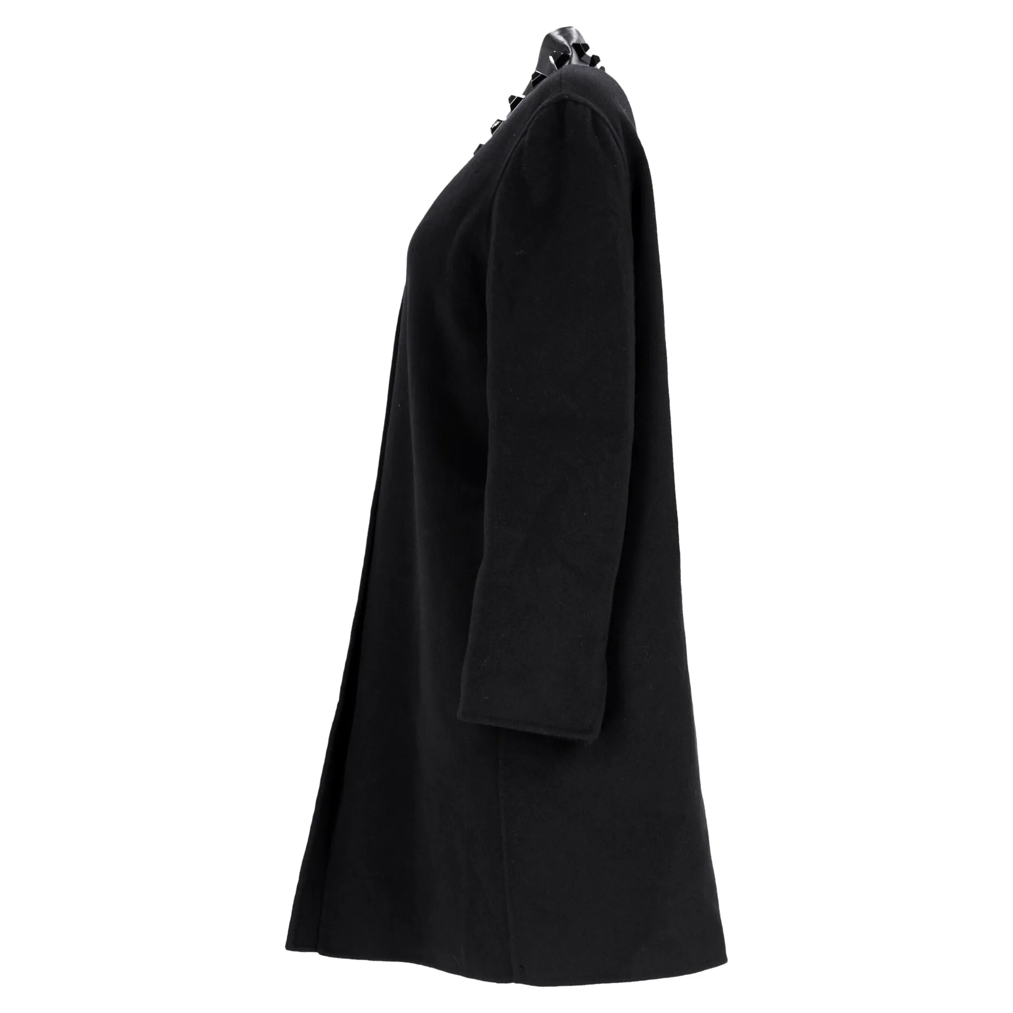 Fendi Studded Single Breasted Coat in Black Wool
