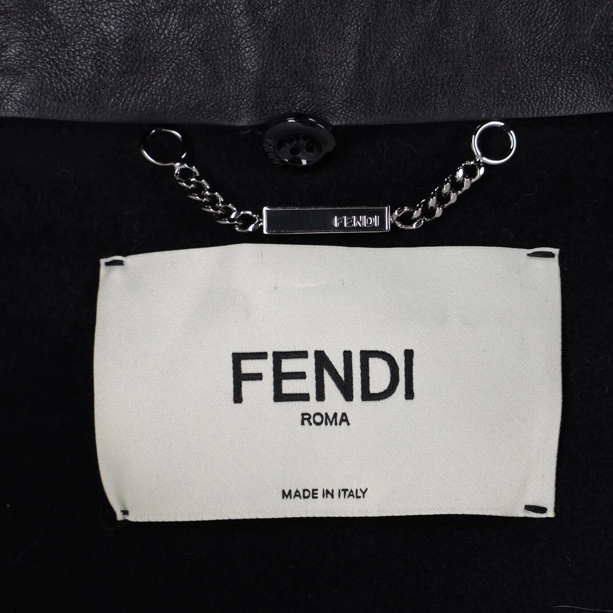 Fendi Studded Single Breasted Coat in Black Wool