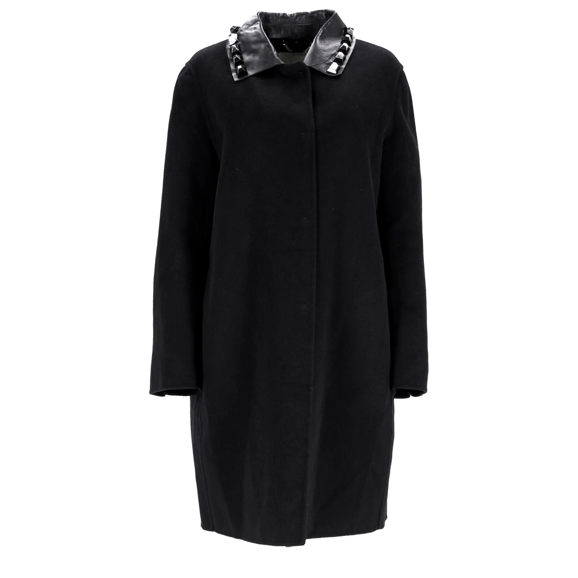 Fendi Studded Single Breasted Coat in Black Wool