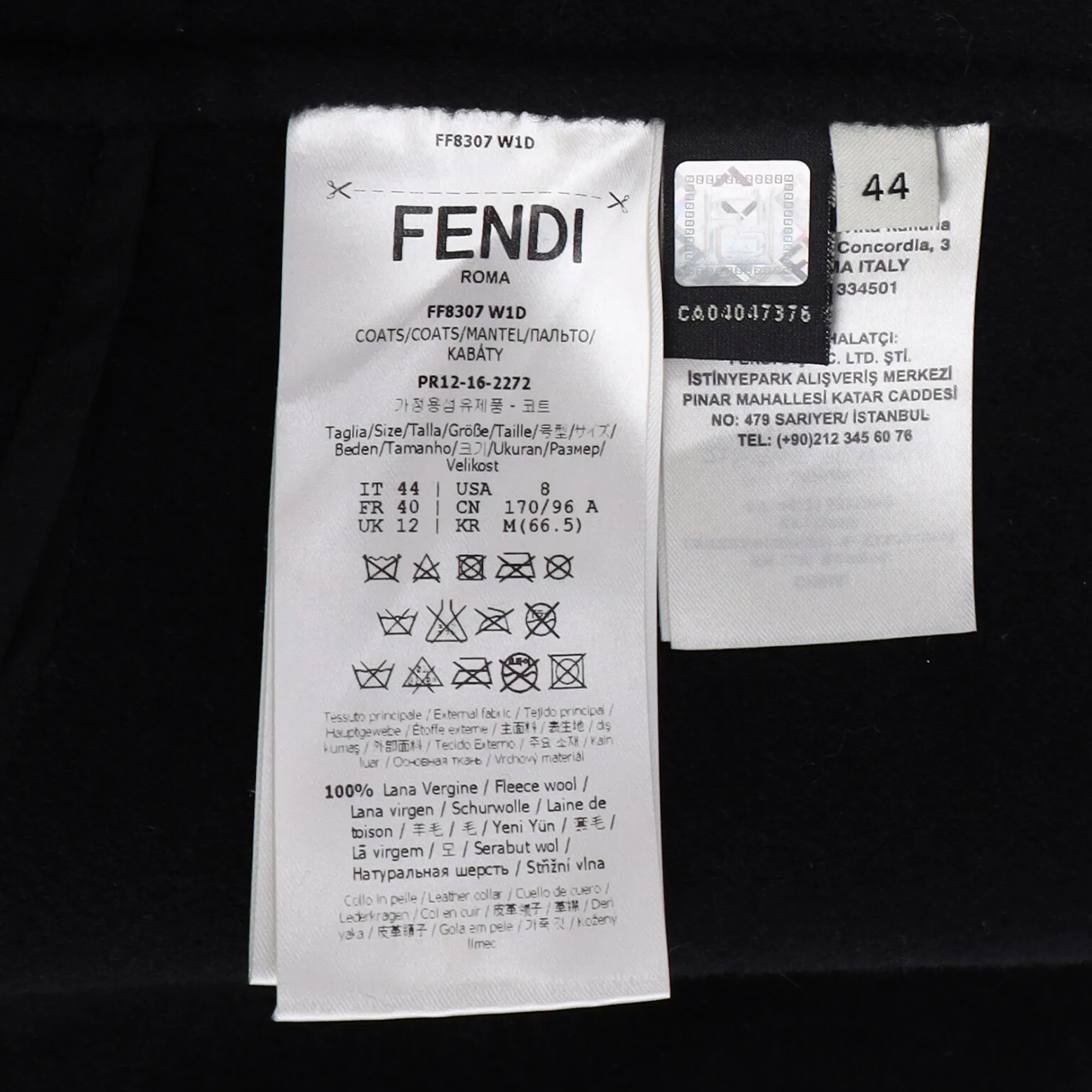 Fendi Studded Single Breasted Coat in Black Wool