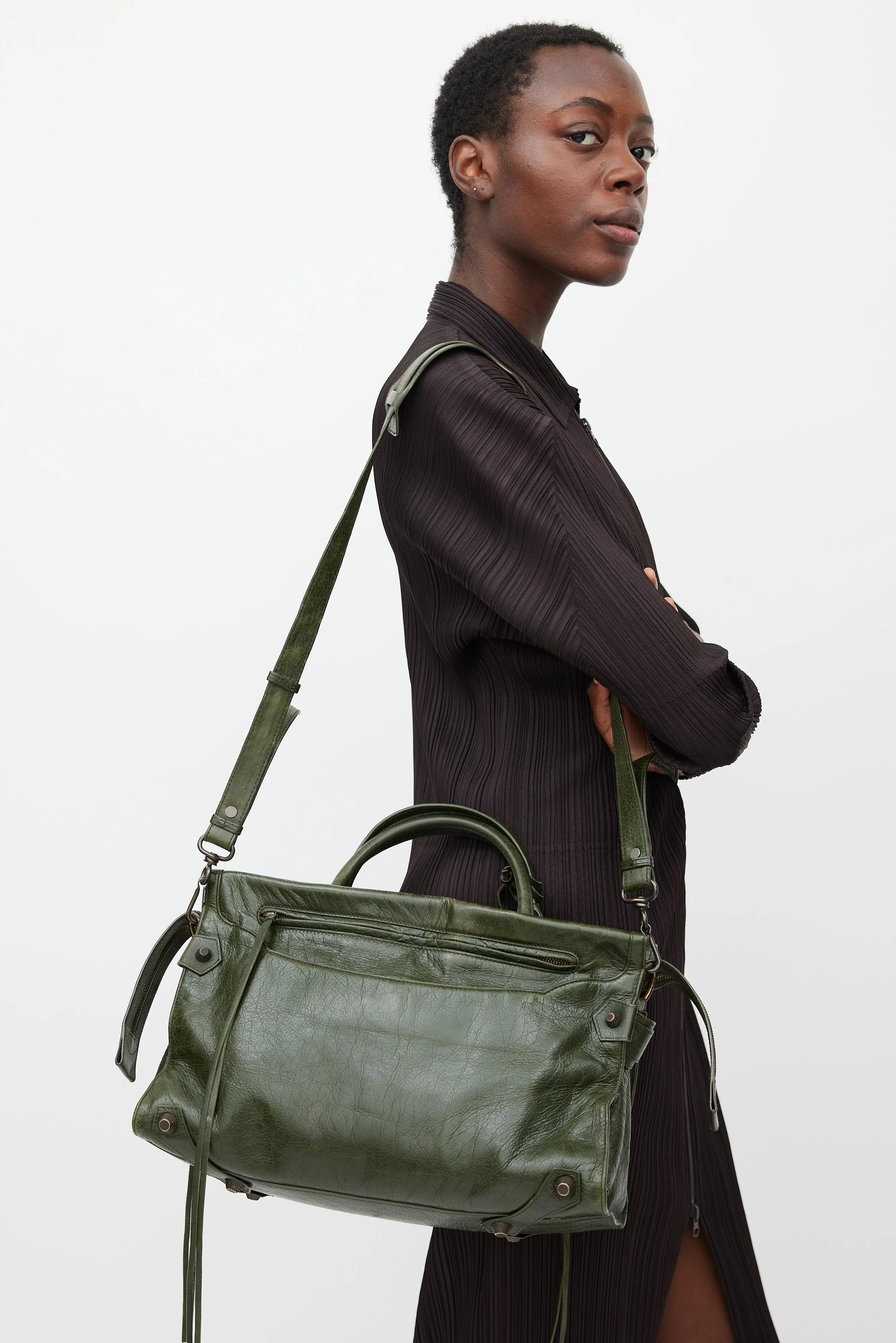 FW 2016 Dark Green Leather Mute City Crossbody Bag