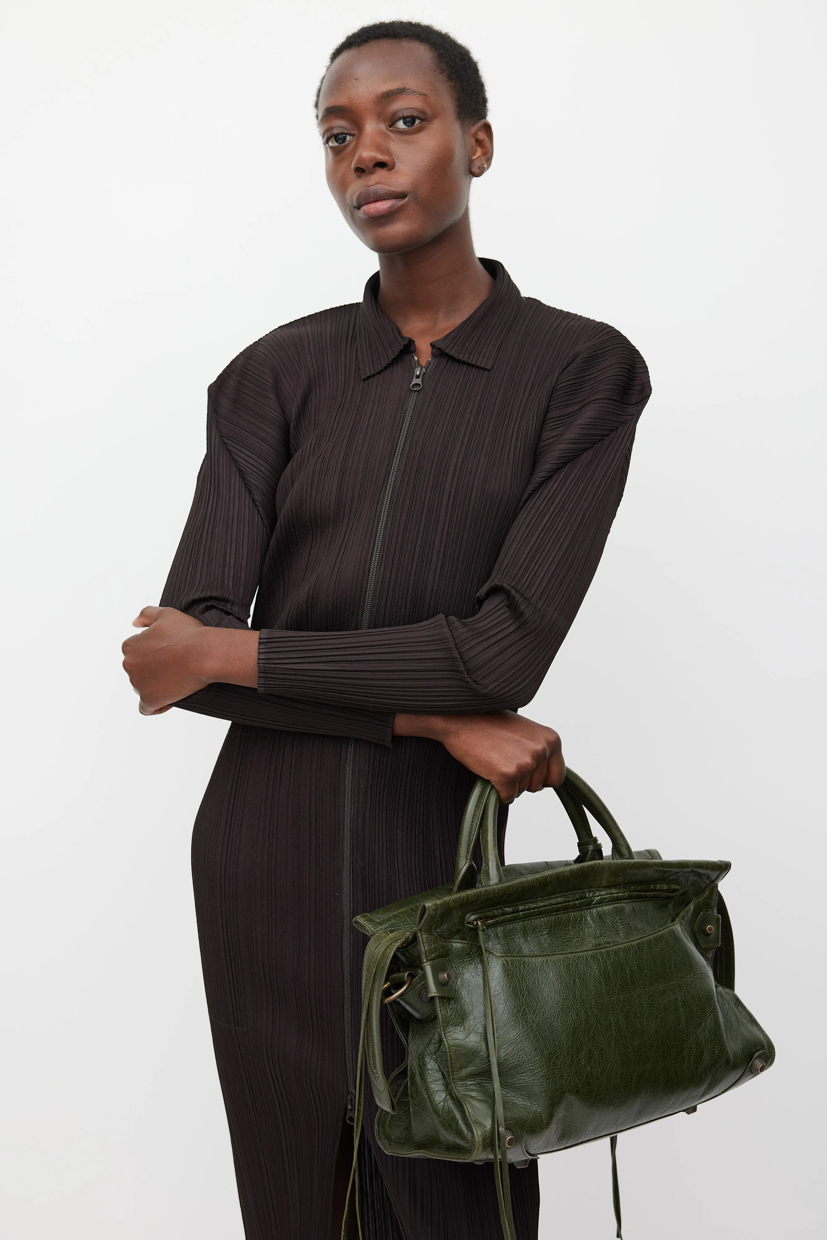 FW 2016 Dark Green Leather Mute City Crossbody Bag