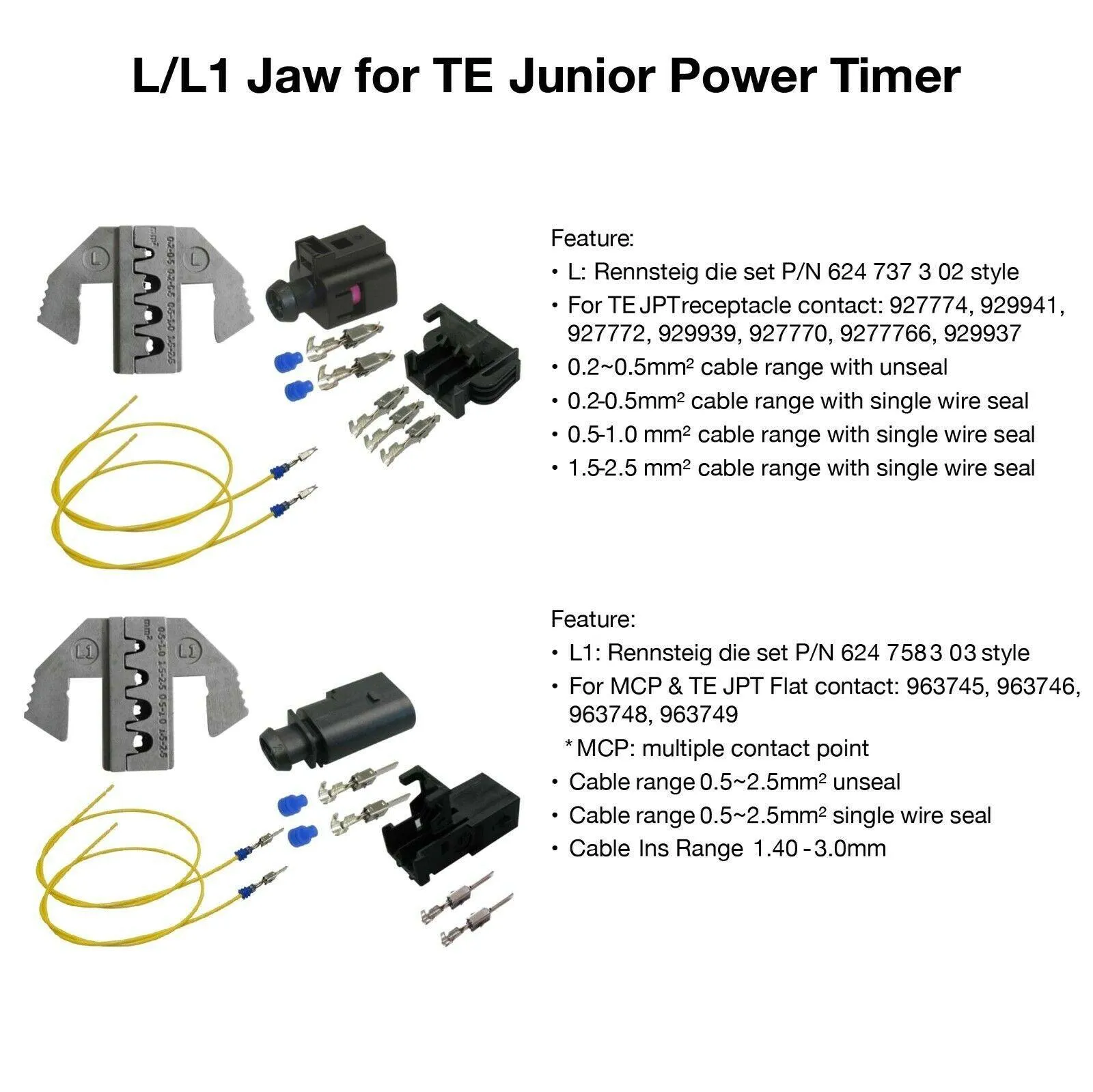 JPT & MCP Flat Connector Repair Kit - Ratcheting Terminal Crimper Set with Removal Tools (MAF, MAP, CTS, Oxygen Sensor, EV1 Injector Terminals)