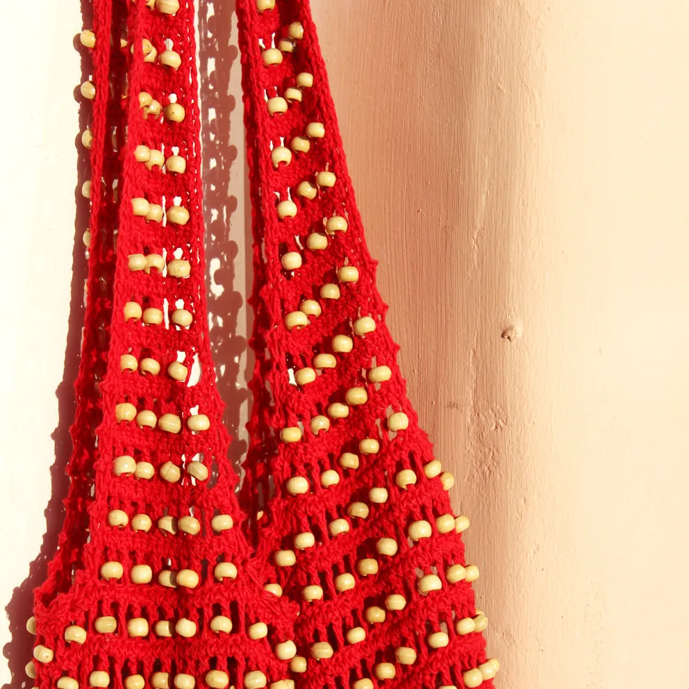 Karma Wooden Crochet Beads Bag in Red by BrunnaCo