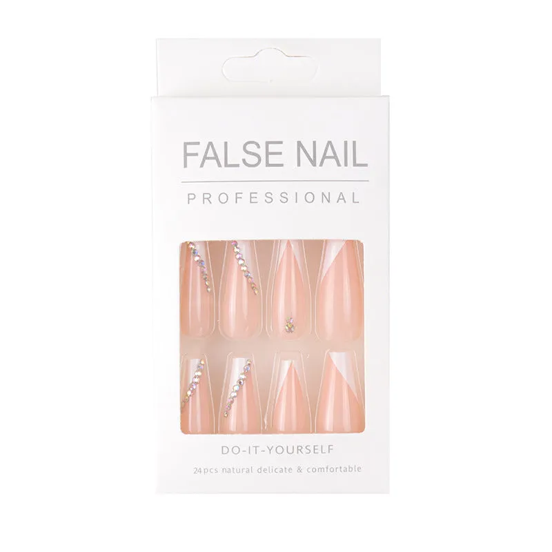 Long Ballet Spot Drill French Nail White V-Shaped French Nail Patch New European and American Color Printing Manicure
