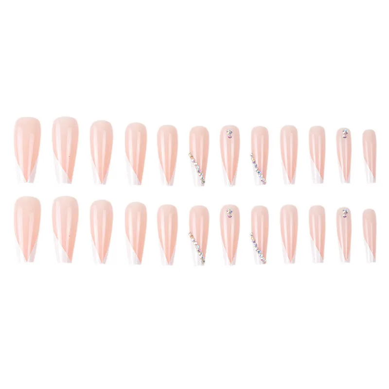Long Ballet Spot Drill French Nail White V-Shaped French Nail Patch New European and American Color Printing Manicure