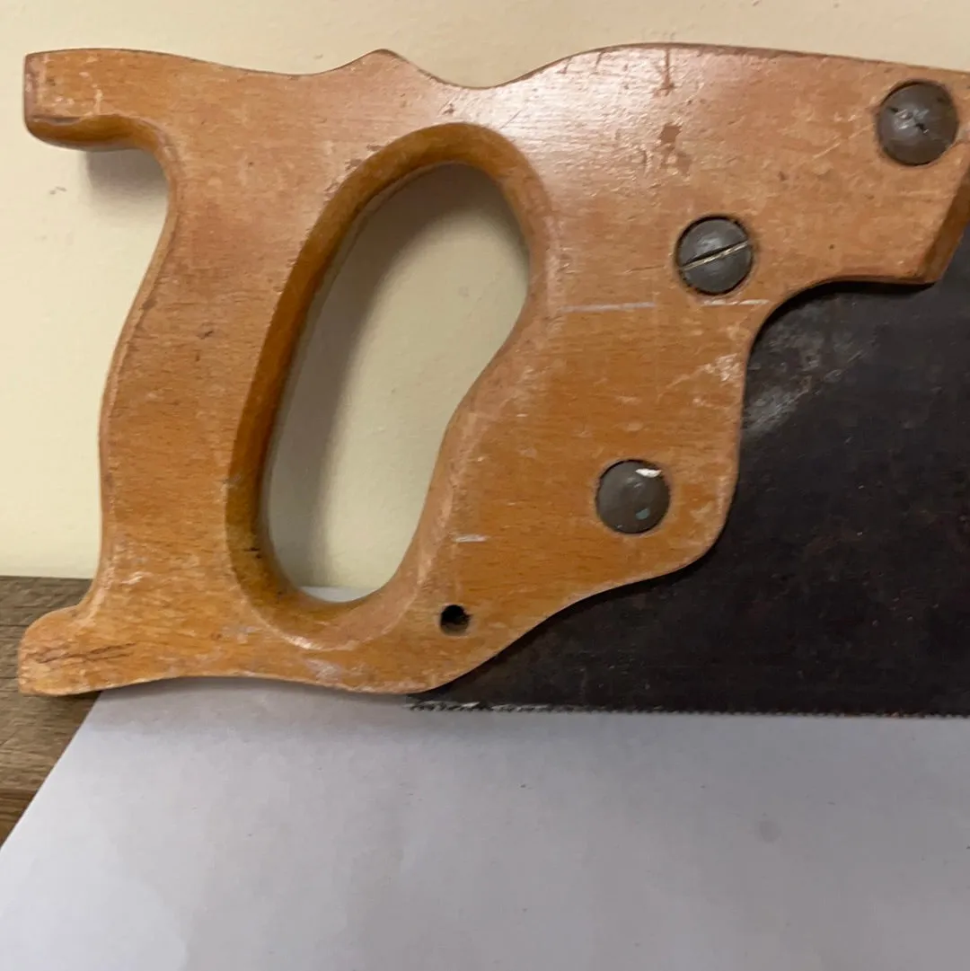 €<a* Vintage Henry Disston & Sons 29” Hand Saw Carved Wood Handle 26” Blade w/ Button Logo