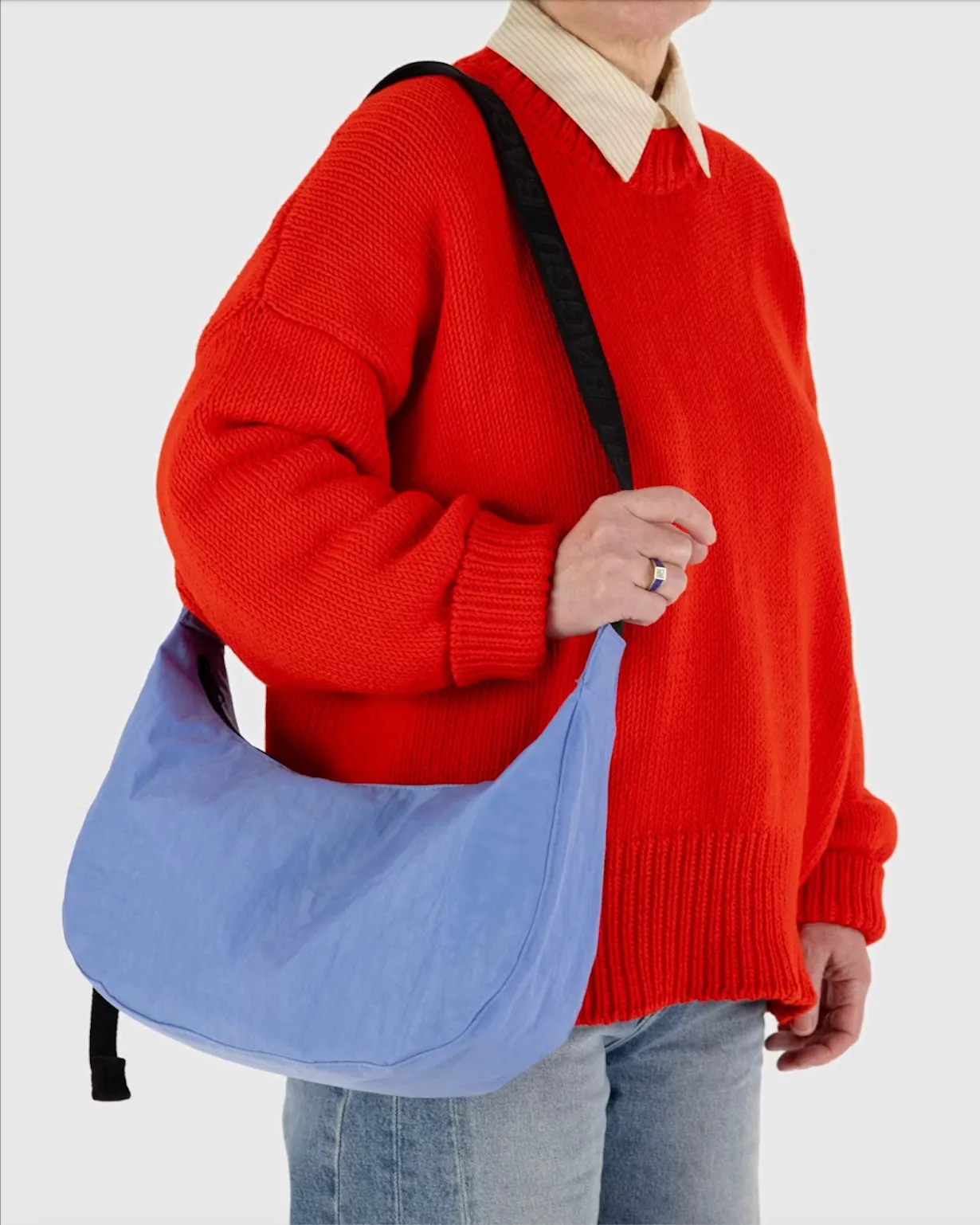 Medium Nylon Baggu Crescent Bag - Cornflower
