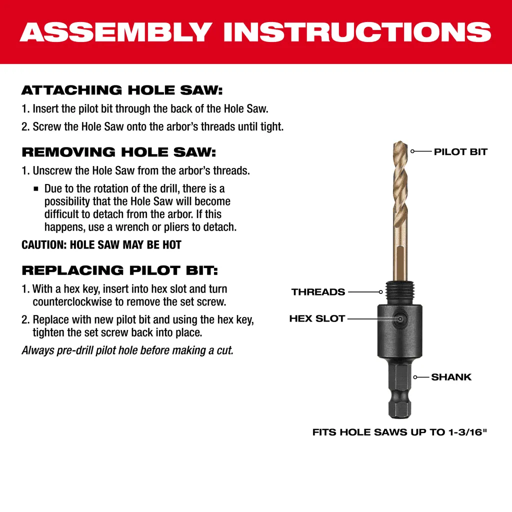 Milwaukee 3/8" Small Thread Arbor