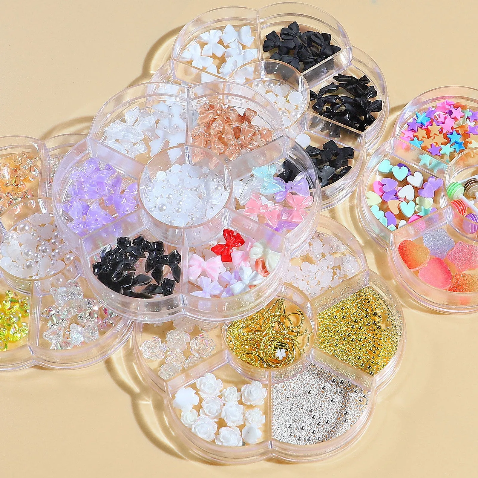 Nail Ornament Flower Bow Tie Aurora Patch Bear Rhinestone Pearl Mixed Nail Decorative Diamond Sequins