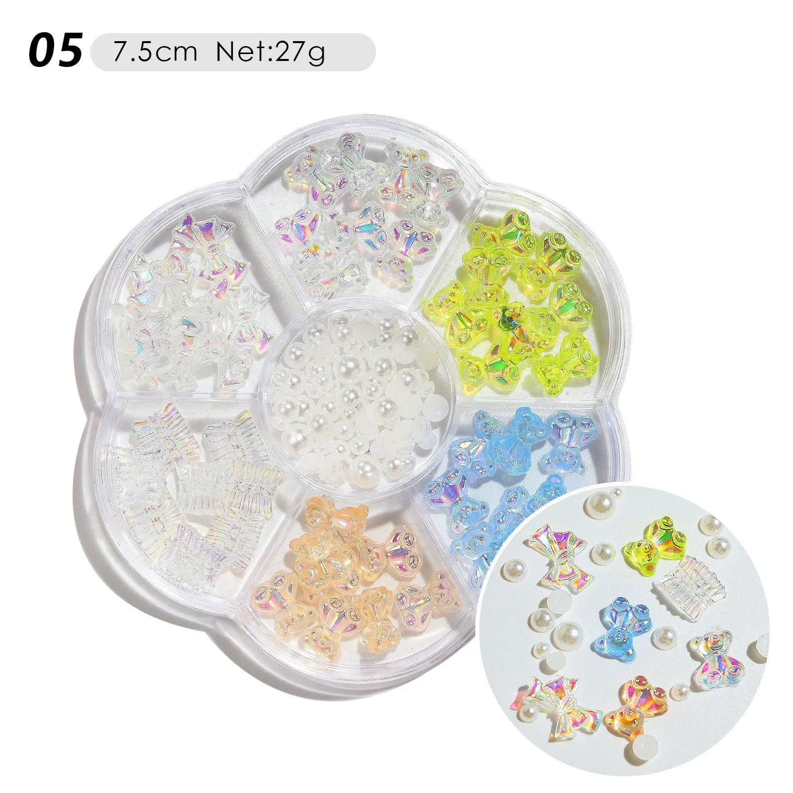 Nail Ornament Flower Bow Tie Aurora Patch Bear Rhinestone Pearl Mixed Nail Decorative Diamond Sequins