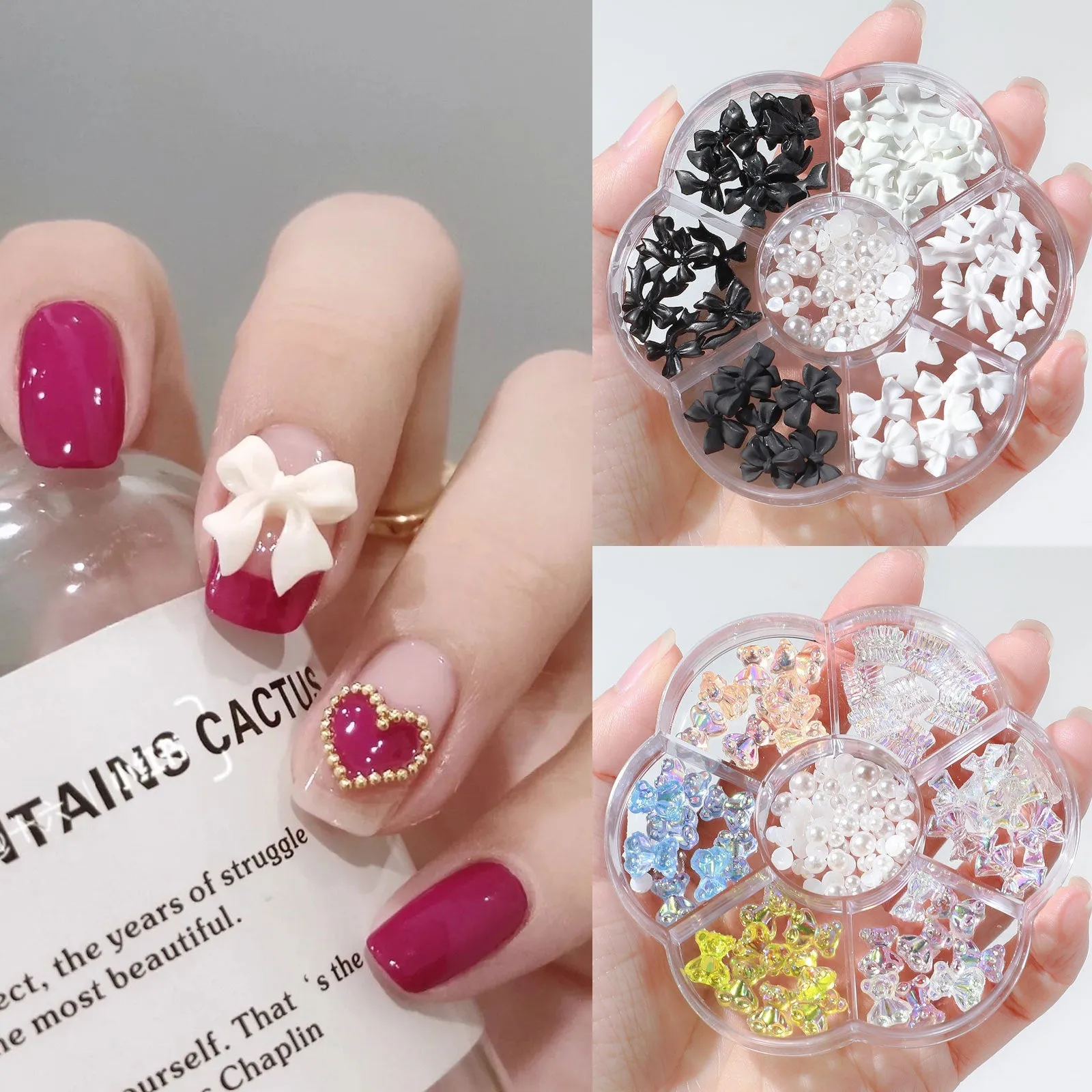 Nail Ornament Flower Bow Tie Aurora Patch Bear Rhinestone Pearl Mixed Nail Decorative Diamond Sequins