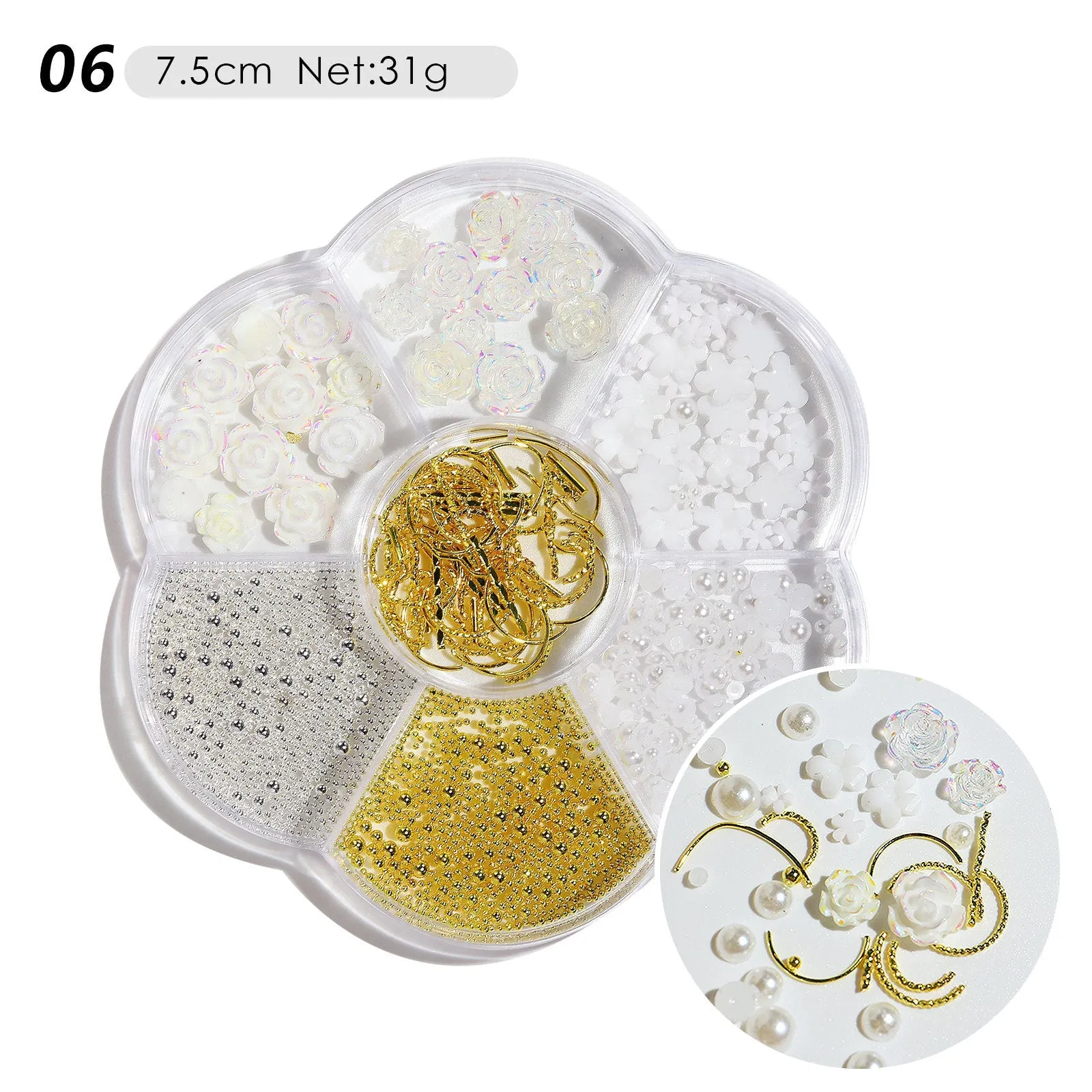 Nail Ornament Flower Bow Tie Aurora Patch Bear Rhinestone Pearl Mixed Nail Decorative Diamond Sequins