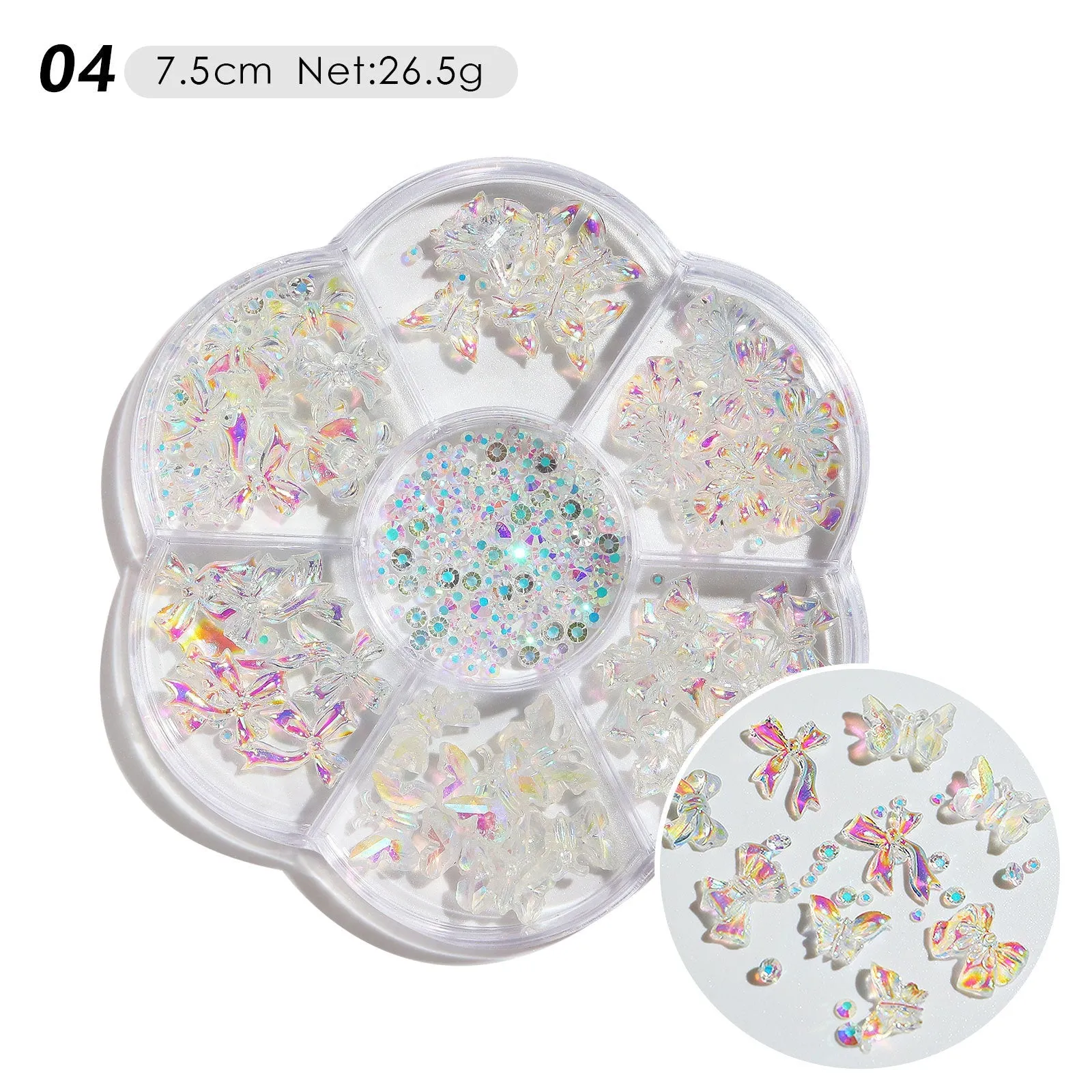 Nail Ornament Flower Bow Tie Aurora Patch Bear Rhinestone Pearl Mixed Nail Decorative Diamond Sequins