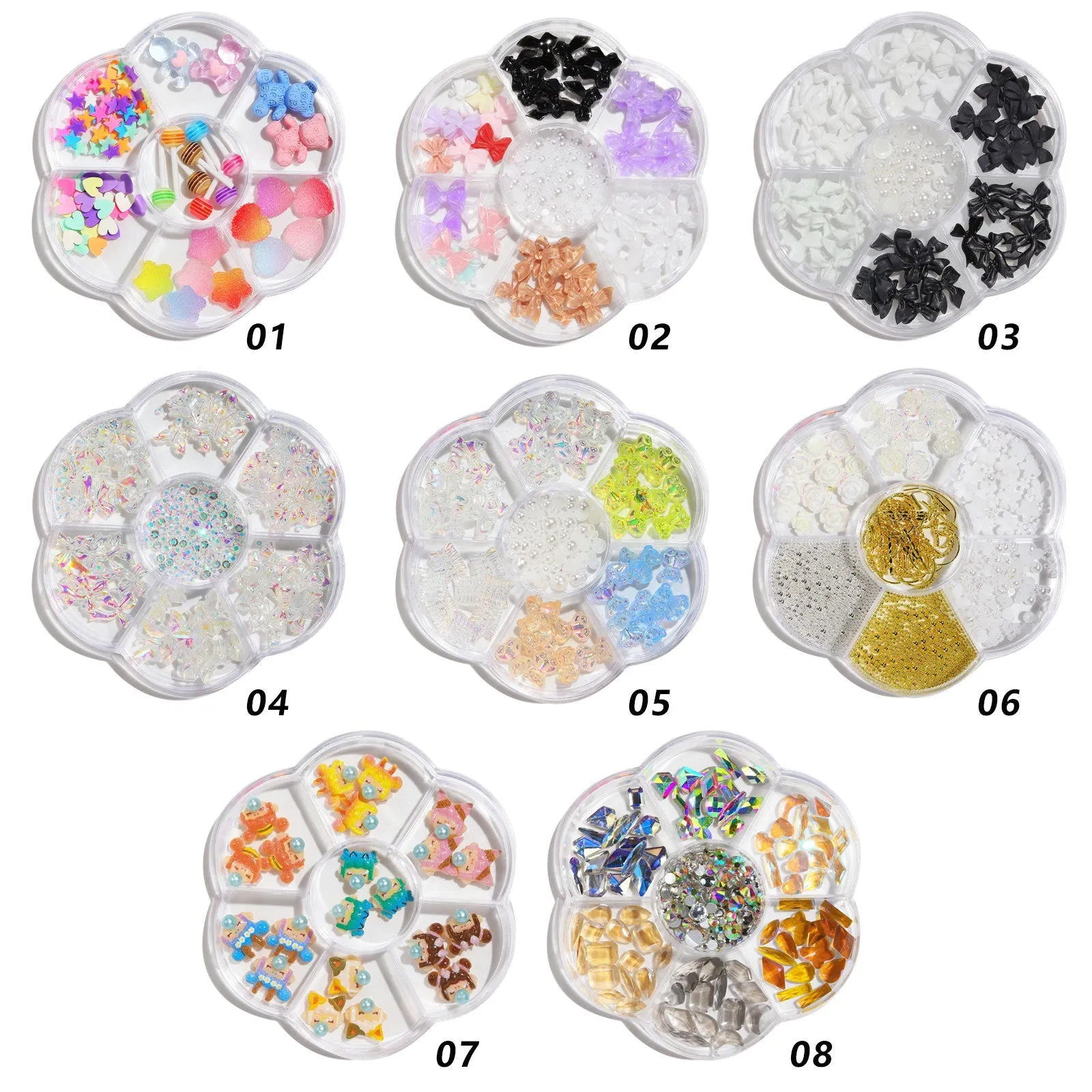 Nail Ornament Flower Bow Tie Aurora Patch Bear Rhinestone Pearl Mixed Nail Decorative Diamond Sequins