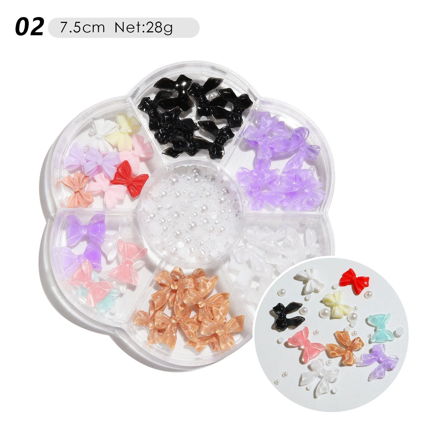 Nail Ornament Flower Bow Tie Aurora Patch Bear Rhinestone Pearl Mixed Nail Decorative Diamond Sequins