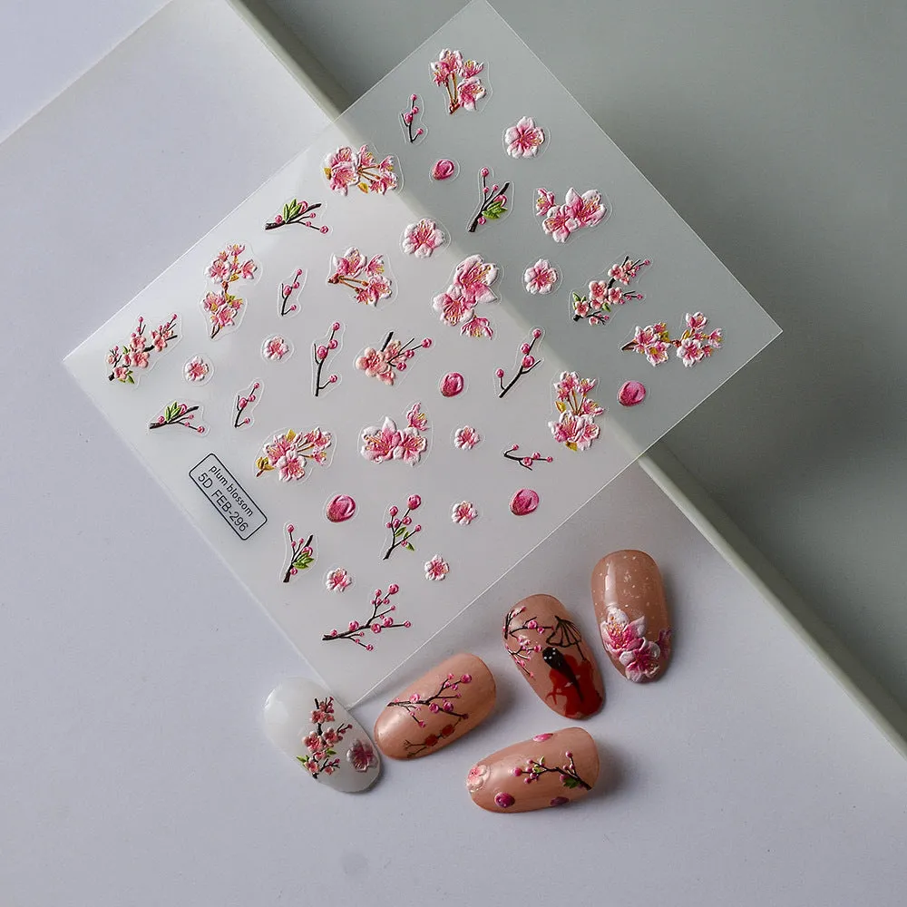 Nail Sticker Adhesive Ins Chinese Style Winter Lunar December Plum Blossom Red 5d Nail Stickers