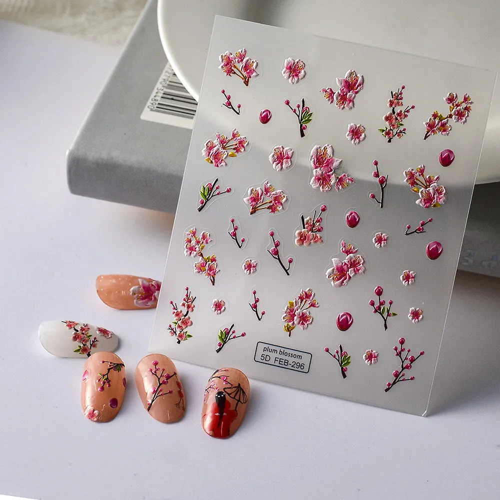 Nail Sticker Adhesive Ins Chinese Style Winter Lunar December Plum Blossom Red 5d Nail Stickers
