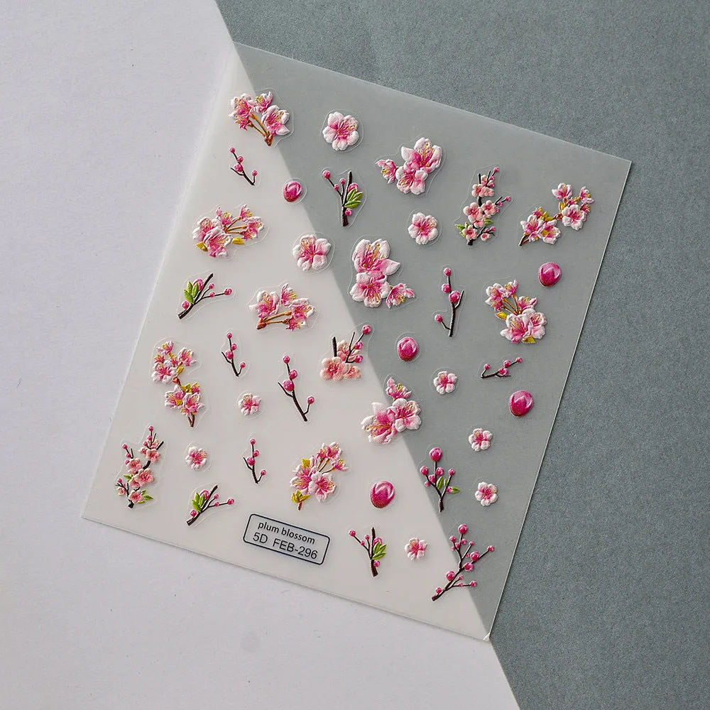 Nail Sticker Adhesive Ins Chinese Style Winter Lunar December Plum Blossom Red 5d Nail Stickers