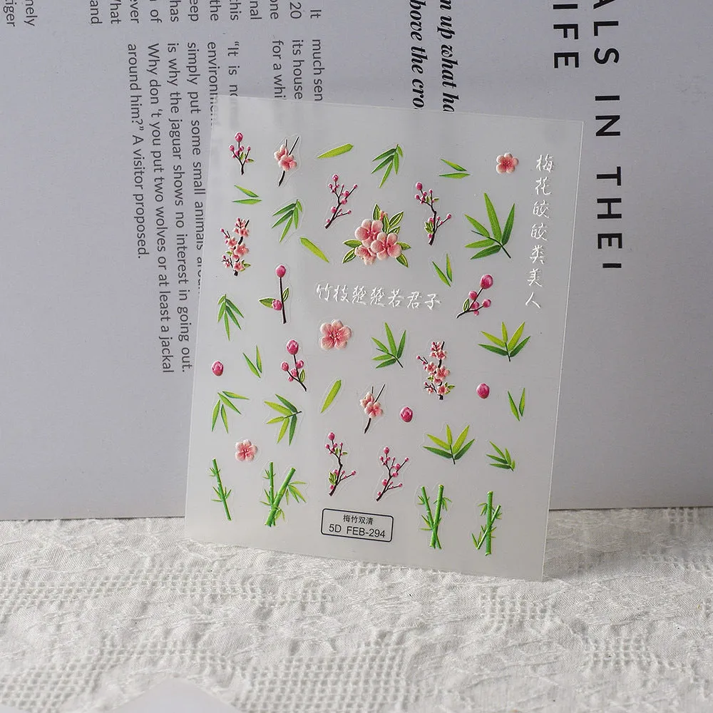 Nail Sticker Adhesive Ins Chinese Style Winter Lunar December Plum Blossom Red 5d Nail Stickers
