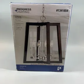 New Progress Lighting Forrester Lantern Pendant Light P500255-147 Teak Wood & Satin Nickel 1341854