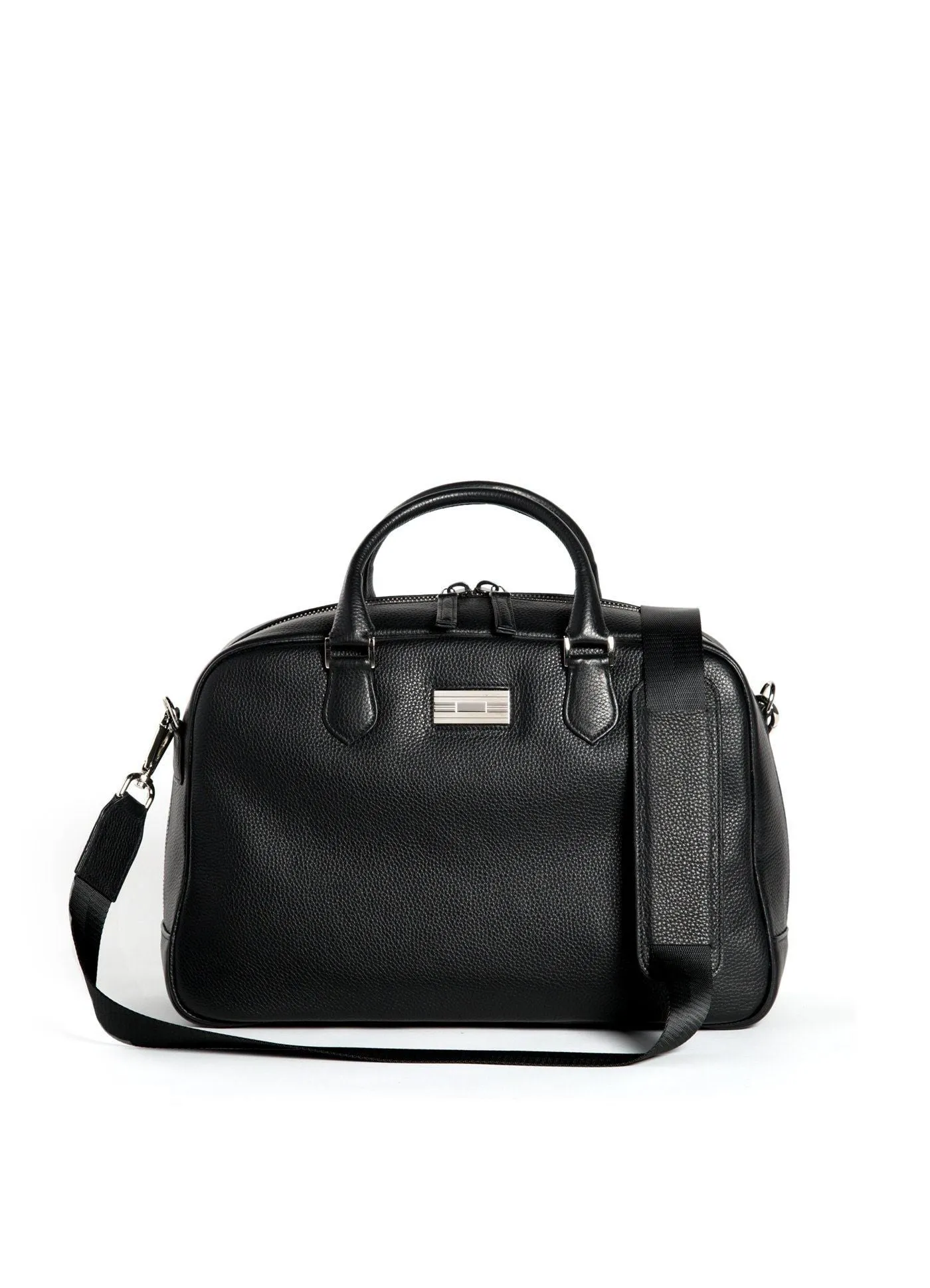 Newport Travel Satchel Bag - Black Leather Weekender