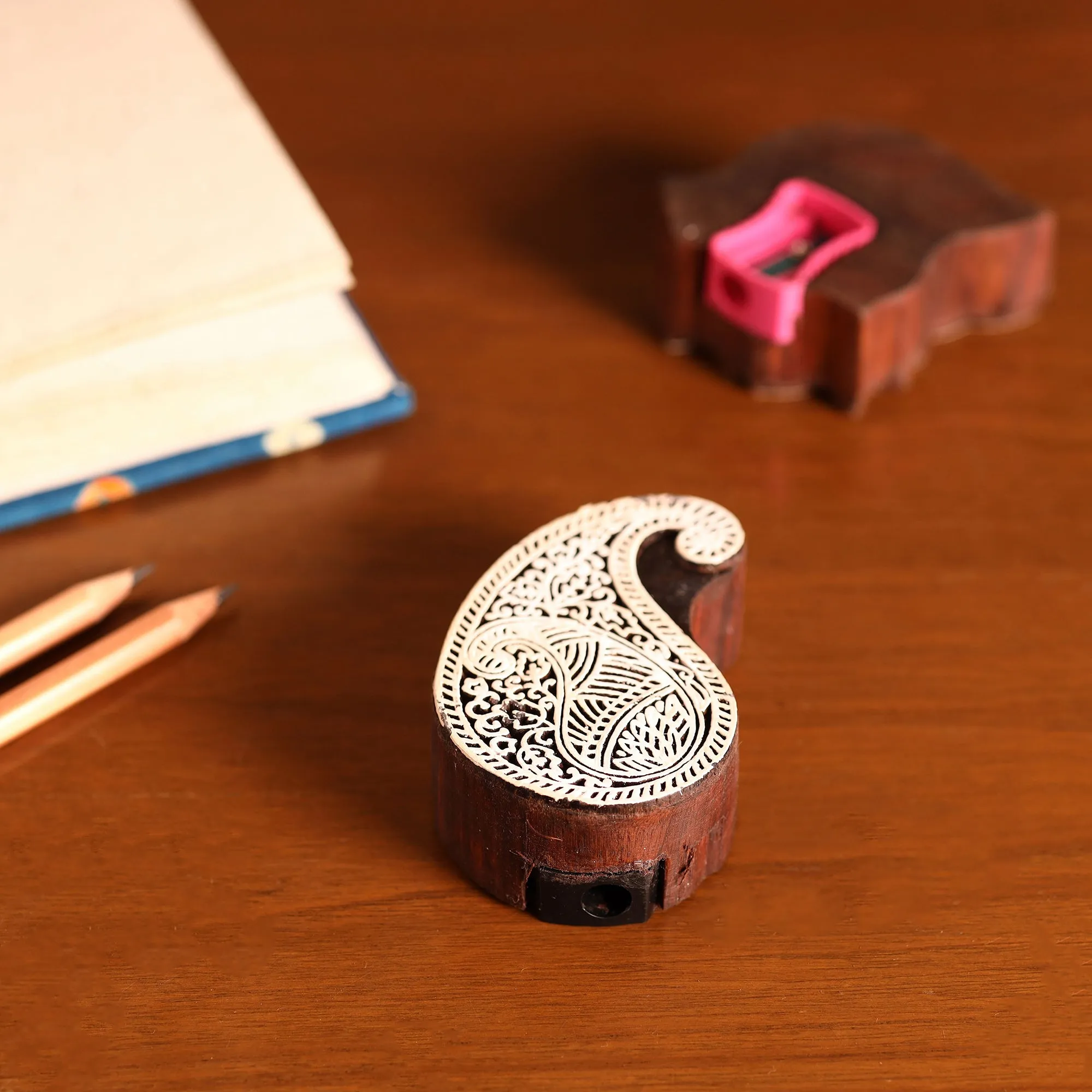 Paisley - Hand Carved Sheesham Wood Block Sharpener