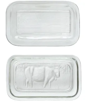 Pressed Glass Butter Dish w/ Cow