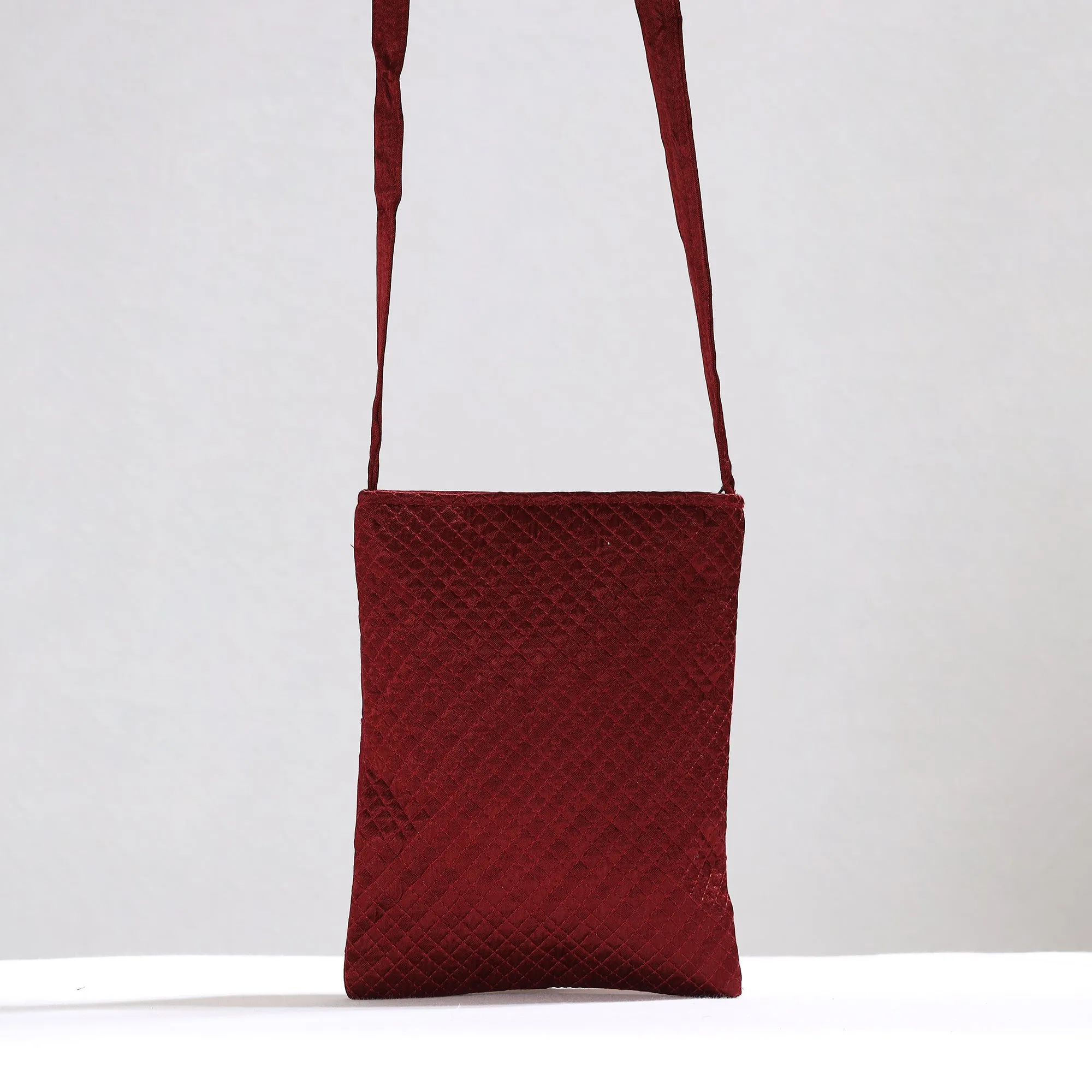 Red - Kutch Neran Hand Embroidery Mirror Work Mashru Silk Sling Bag 13