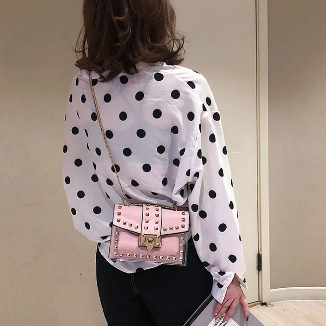 Studded Betty Shoulder Bag -Clear/Rose