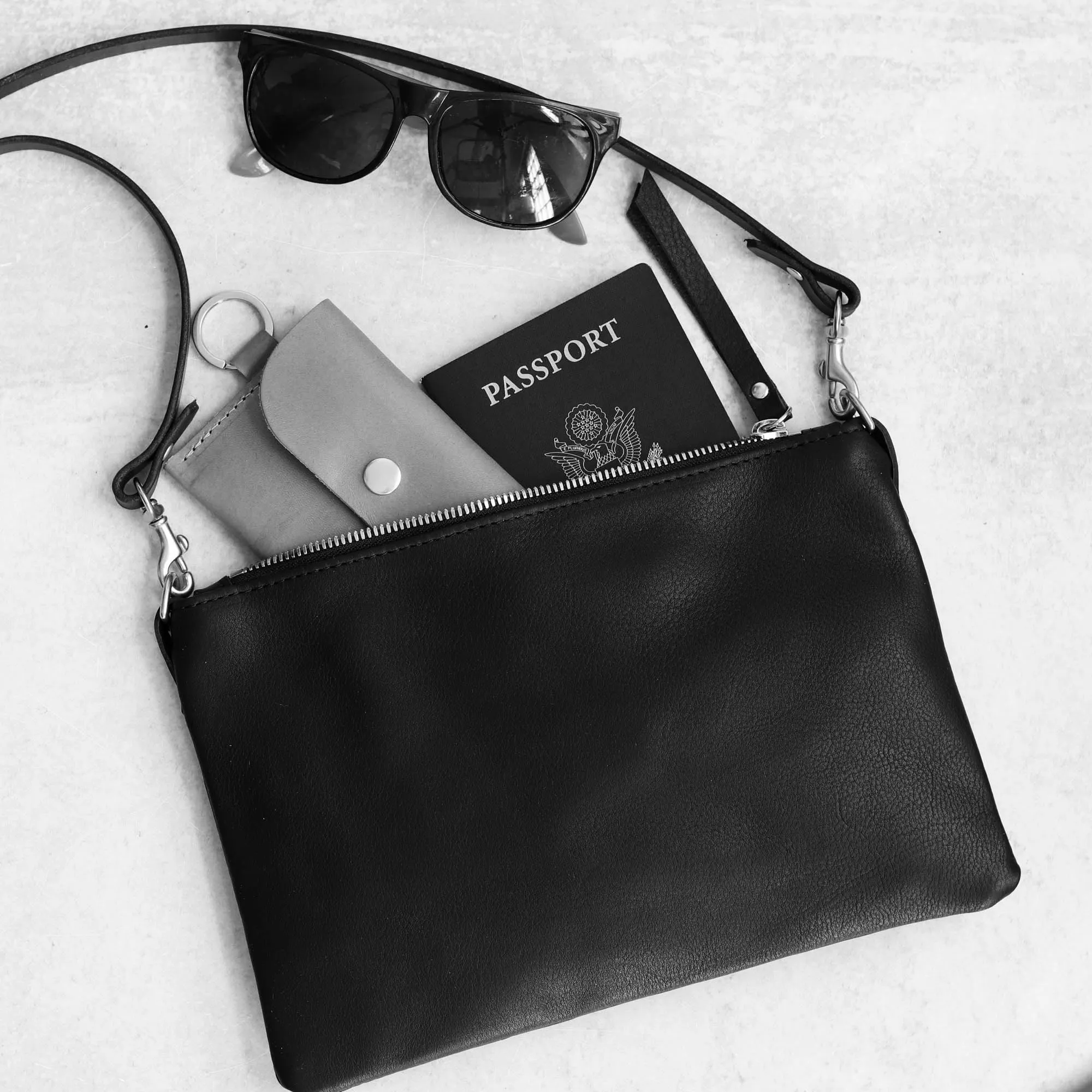 Summer Seconds Sale - Small Leather Crossbody Clutch Bag - Black Pebble No. 1
