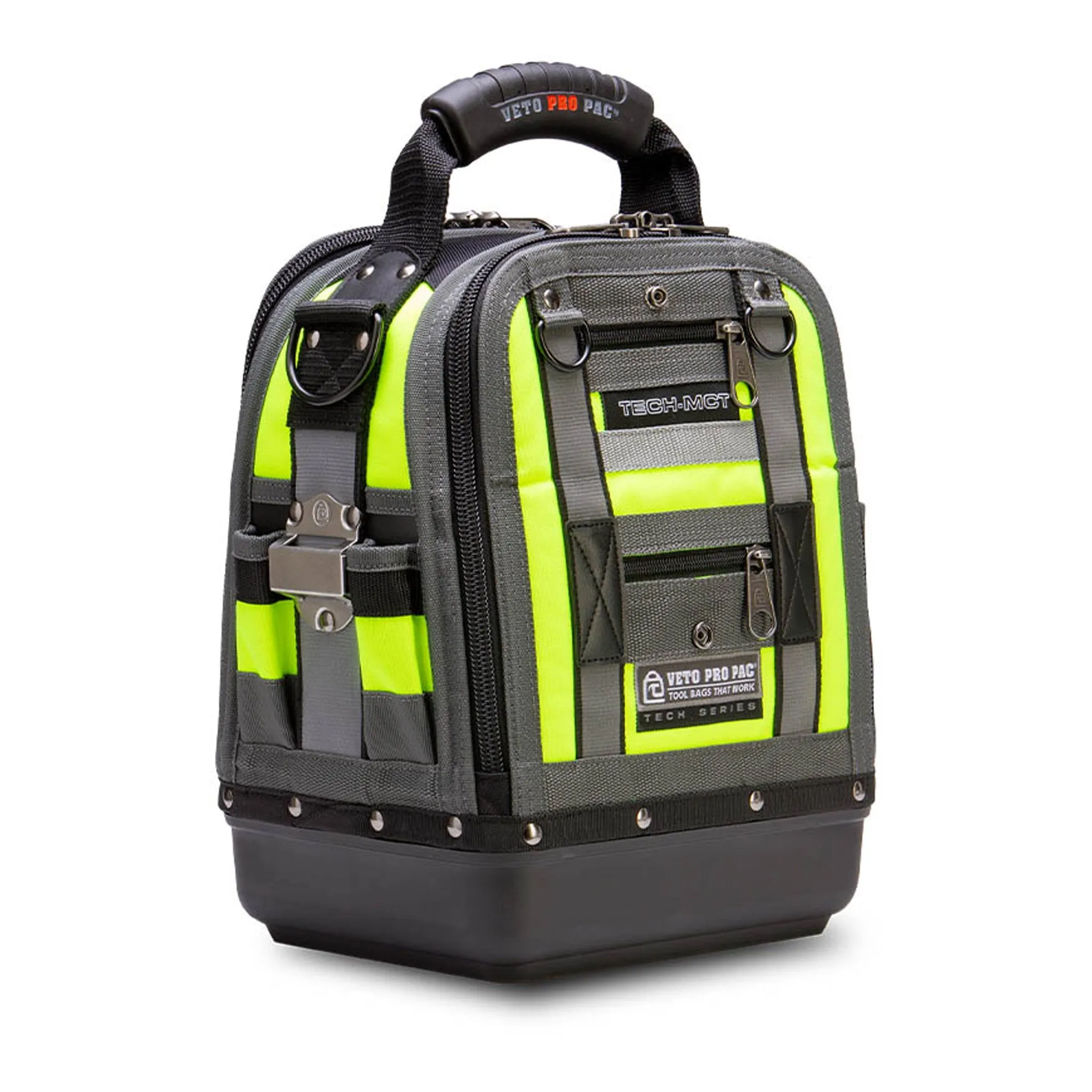Veto Pro Pac TECH-MCT HI-VIZ YELLOW 44-Pocket Compact Tool Bag with Hi-Viz Construction and Reflective Accents