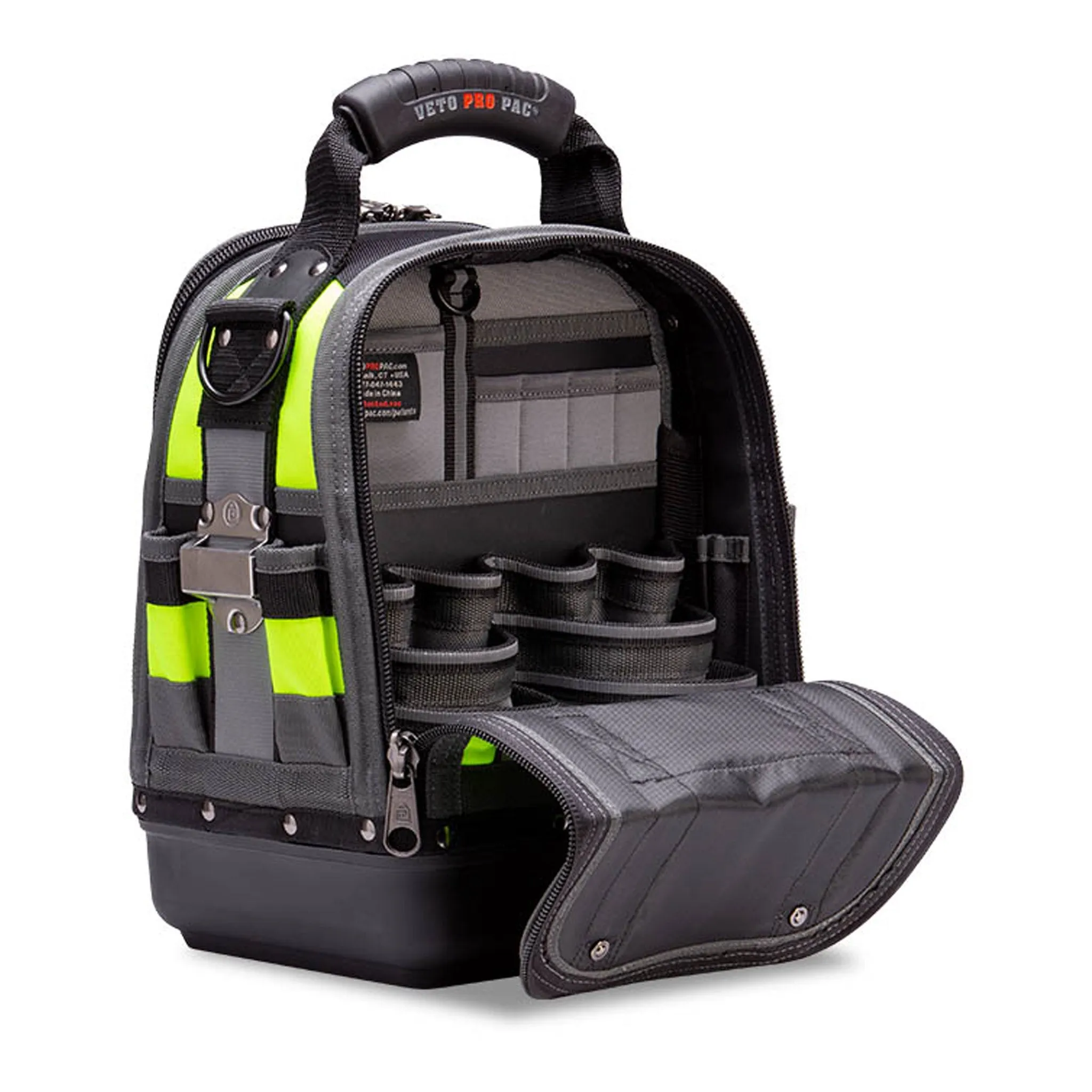 Veto Pro Pac TECH-MCT HI-VIZ YELLOW 44-Pocket Compact Tool Bag with Hi-Viz Construction and Reflective Accents