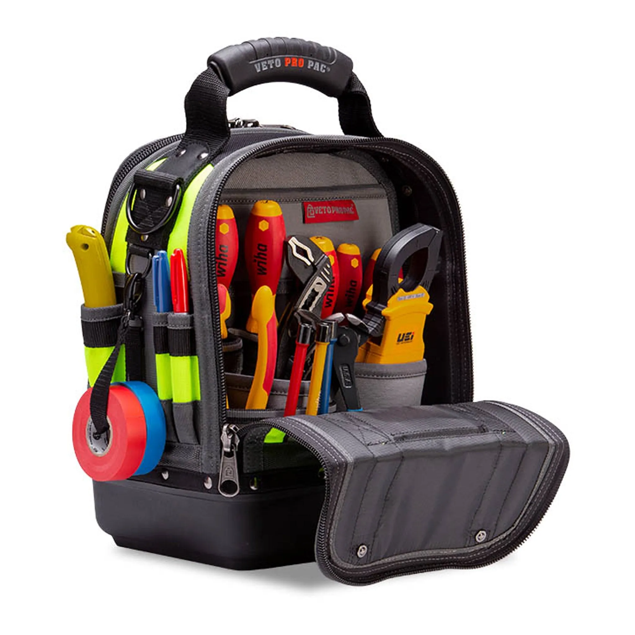 Veto Pro Pac TECH-MCT HI-VIZ YELLOW 44-Pocket Compact Tool Bag with Hi-Viz Construction and Reflective Accents