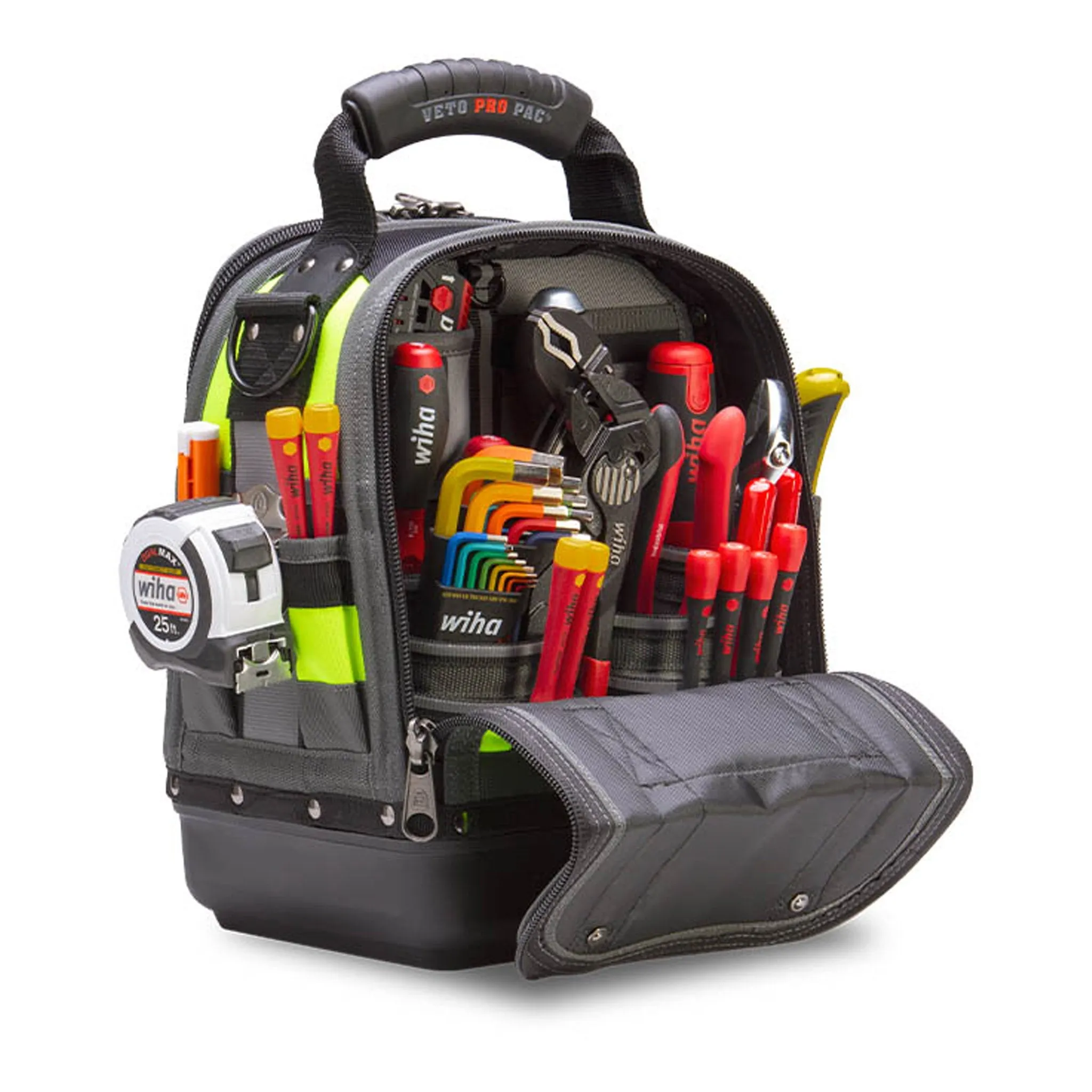 Veto Pro Pac TECH-MCT HI-VIZ YELLOW 44-Pocket Compact Tool Bag with Hi-Viz Construction and Reflective Accents