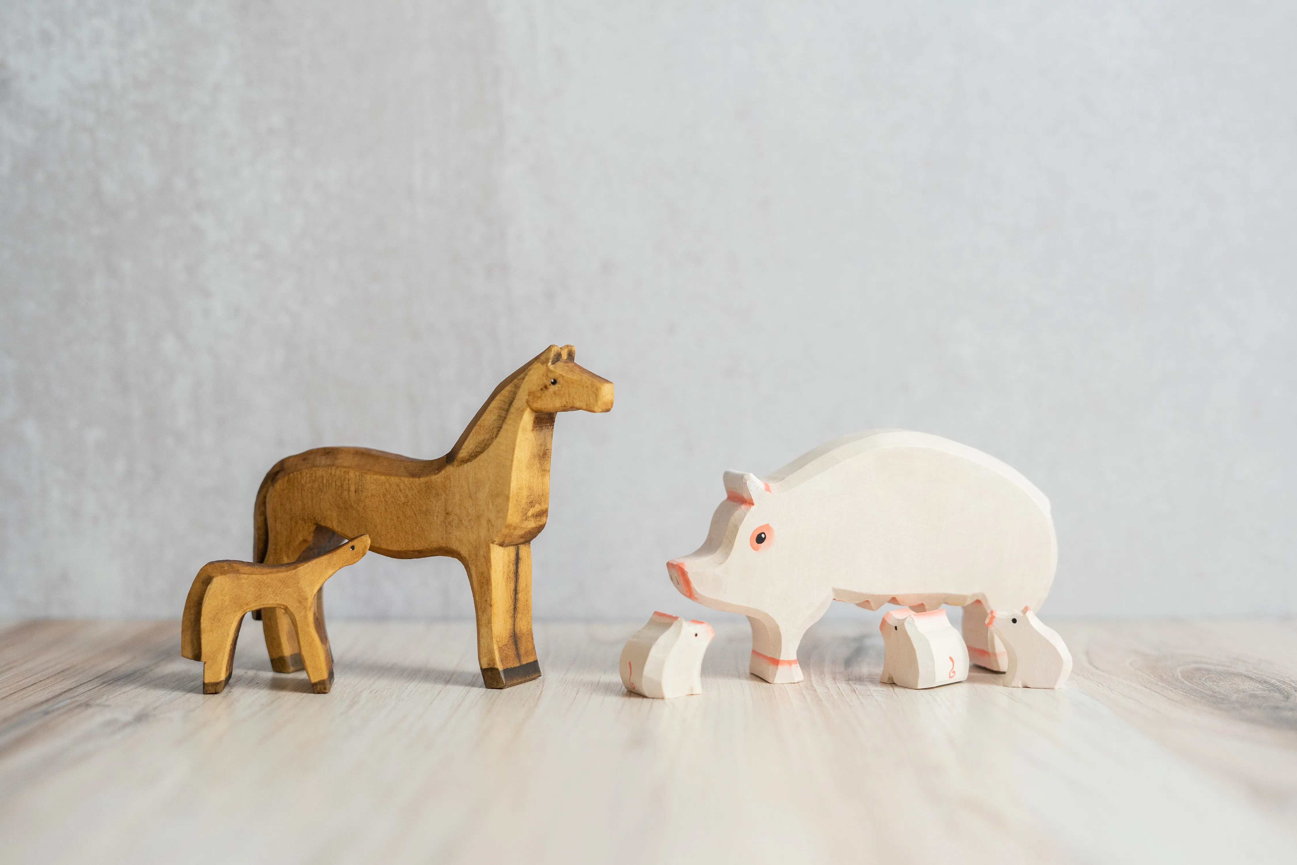 Wood Carved Pig with piglets